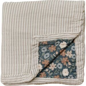 NWT Mebie Baby Taupe Stripe & Midnight Floral 4-Layer Muslin Quilt
